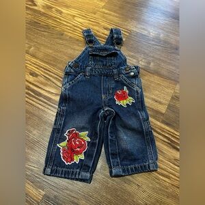 Classic Carter’s Denim Overalls w/ Rose & Butterfly Patches | Baby 6 Months